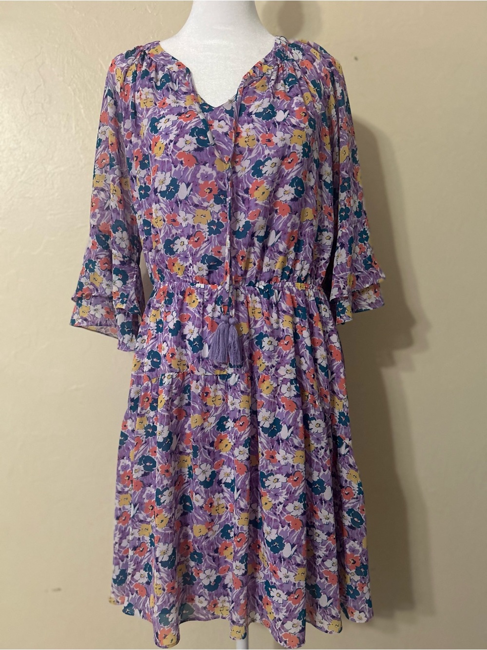 Skies Are Blue Purple Floral Tiered Peasant Dress